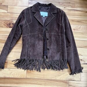 Wilsons Leather Dark Brown Suede Fringe Jacket